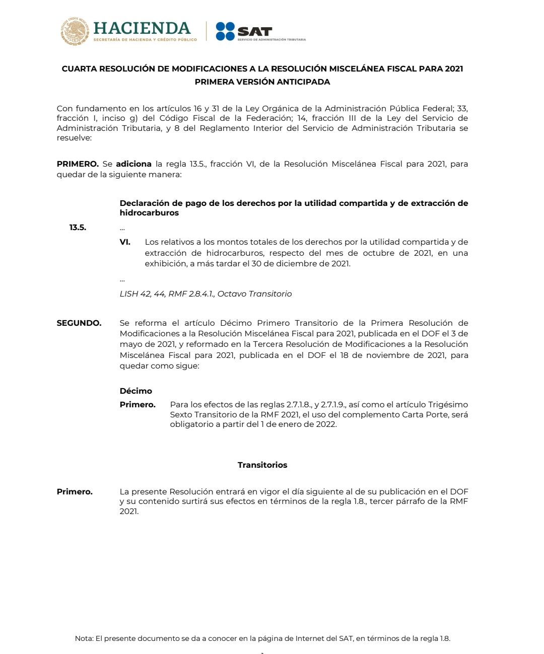 Prorroga SAT obligación de Complemento Carta Porte al 1 de enero de ...